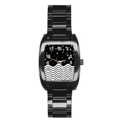 Black And White Waves And Stars Abstract Backdrop Clipart Stainless Steel Barrel Watch