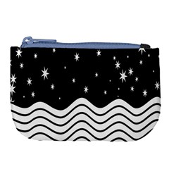 Black And White Waves And Stars Abstract Backdrop Clipart Large Coin Purse