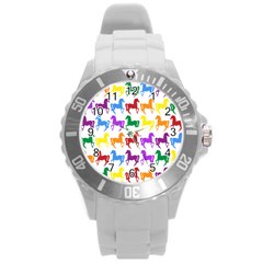 Colorful Horse Background Wallpaper Round Plastic Sport Watch (l) by Hannah976