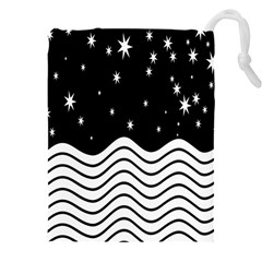 Black And White Waves And Stars Abstract Backdrop Clipart Drawstring Pouch (4xl) by Hannah976