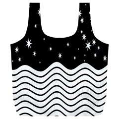 Black And White Waves And Stars Abstract Backdrop Clipart Full Print Recycle Bag (xxl) by Hannah976