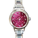 Pink Glitter Round Italian Charm Watch Front