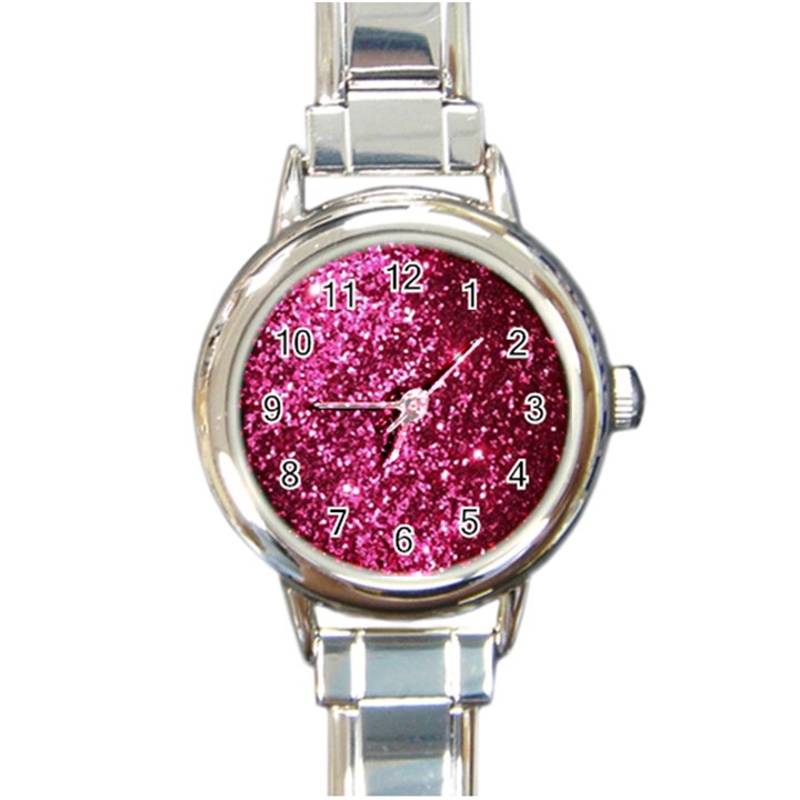 Pink Glitter Round Italian Charm Watch