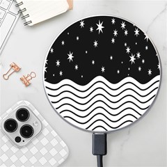 Black And White Waves And Stars Abstract Backdrop Clipart Wireless Fast Charger(white) by Hannah976