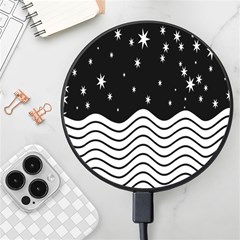 Black And White Waves And Stars Abstract Backdrop Clipart Wireless Fast Charger(black) by Hannah976