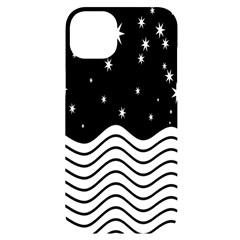 Black And White Waves And Stars Abstract Backdrop Clipart Iphone 14 Plus Black Uv Print Case by Hannah976