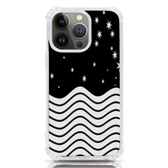 Black And White Waves And Stars Abstract Backdrop Clipart Iphone 13 Pro Tpu Uv Print Case by Hannah976