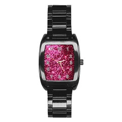 Pink Glitter Stainless Steel Barrel Watch by Hannah976