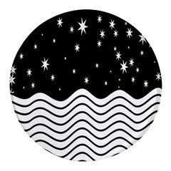 Black And White Waves And Stars Abstract Backdrop Clipart Round Glass Fridge Magnet (4 Pack) by Hannah976