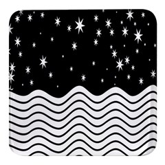 Black And White Waves And Stars Abstract Backdrop Clipart Square Glass Fridge Magnet (4 Pack) by Hannah976