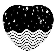 Black And White Waves And Stars Abstract Backdrop Clipart Heart Glass Fridge Magnet (4 Pack) by Hannah976