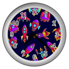 Space Patterns Wall Clock (silver) by Hannah976