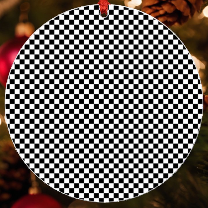 Black And White Checkerboard Background Board Checker UV Print Acrylic Ornament Round