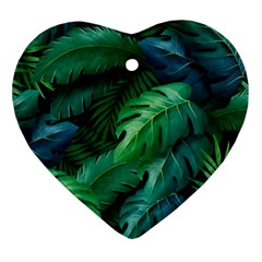 Tropical Green Leaves Background Ornament (heart) by Hannah976