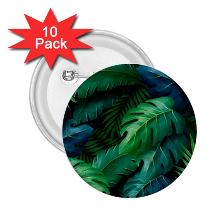 Tropical Green Leaves Background 2.25  Buttons (10 pack) 