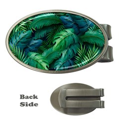 Tropical Green Leaves Background Money Clips (oval)  by Hannah976