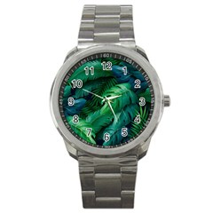 Tropical Green Leaves Background Sport Metal Watch by Hannah976