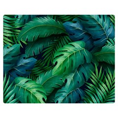 Tropical Green Leaves Background Premium Plush Fleece Blanket (medium) by Hannah976