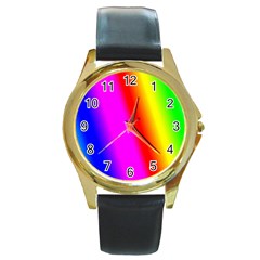 Multi Color Rainbow Background Round Gold Metal Watch by Hannah976