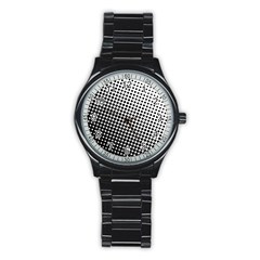 Background-wallpaper-texture-lines Dot Dots Black White Stainless Steel Round Watch by Hannah976