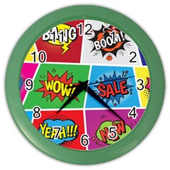 Pop Art Comic Vector Speech Cartoon Bubbles Popart Style With Humor Text Boom Bang Bubbling Expressi Color Wall Clock by Hannah976