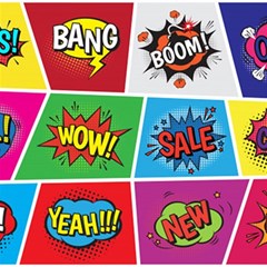 Pop Art Comic Vector Speech Cartoon Bubbles Popart Style With Humor Text Boom Bang Bubbling Expressi Play Mat (square) by Hannah976