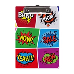 Pop Art Comic Vector Speech Cartoon Bubbles Popart Style With Humor Text Boom Bang Bubbling Expressi A5 Acrylic Clipboard by Hannah976