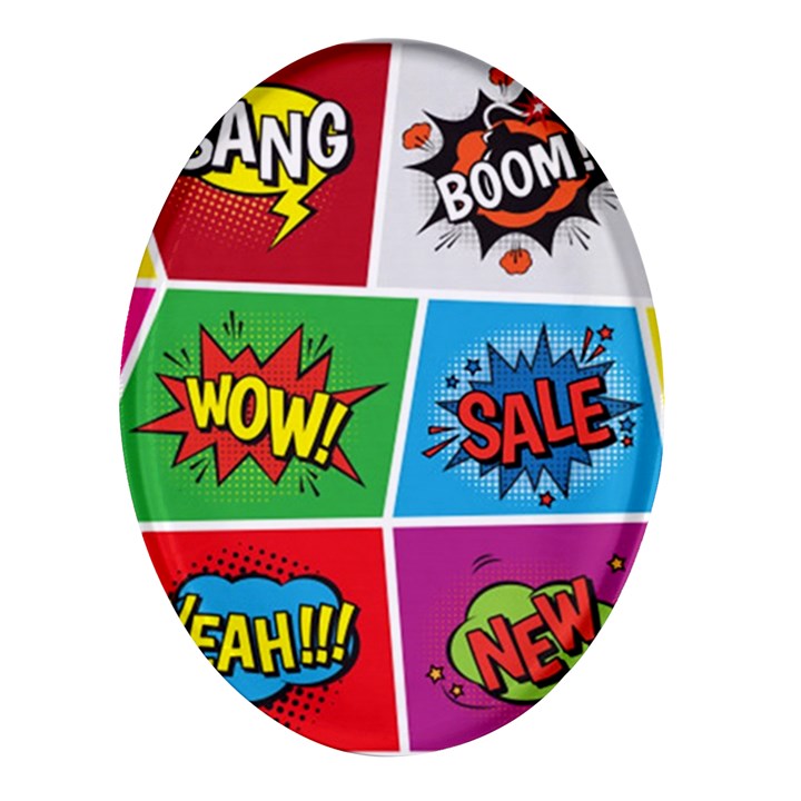 Pop Art Comic Vector Speech Cartoon Bubbles Popart Style With Humor Text Boom Bang Bubbling Expressi Oval Glass Fridge Magnet (4 pack)