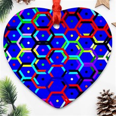 Blue Bee Hive Pattern Ornament (heart) by Hannah976