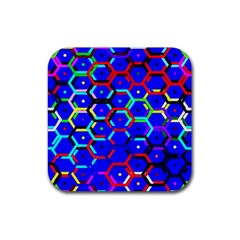 Blue Bee Hive Pattern Rubber Coaster (square) by Hannah976