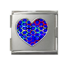 Blue Bee Hive Pattern Mega Link Heart Italian Charm (18mm) by Hannah976