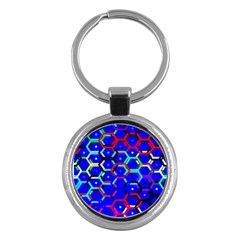 Blue Bee Hive Pattern Key Chain (round) by Hannah976