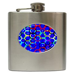 Blue Bee Hive Pattern Hip Flask (6 Oz) by Hannah976