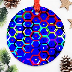 Blue Bee Hive Pattern Round Ornament (two Sides) by Hannah976