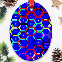 Blue Bee Hive Pattern Oval Ornament (two Sides) by Hannah976