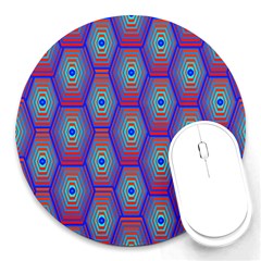 Red Blue Bee Hive Pattern Round Mousepad by Hannah976