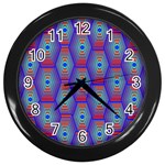 Red Blue Bee Hive Pattern Wall Clock (Black) Front