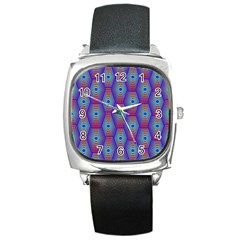 Red Blue Bee Hive Pattern Square Metal Watch by Hannah976