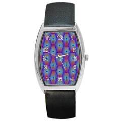 Red Blue Bee Hive Pattern Barrel Style Metal Watch by Hannah976