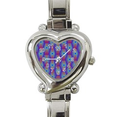 Red Blue Bee Hive Pattern Heart Italian Charm Watch by Hannah976