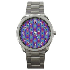 Red Blue Bee Hive Pattern Sport Metal Watch by Hannah976