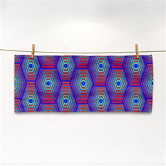 Red Blue Bee Hive Pattern Hand Towel by Hannah976