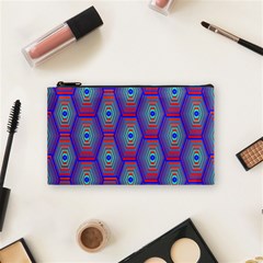 Red Blue Bee Hive Pattern Cosmetic Bag (small) by Hannah976