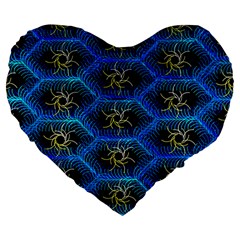 Blue Bee Hive Pattern Large 19  Premium Heart Shape Cushions by Hannah976