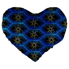 Blue Bee Hive Pattern Large 19  Premium Flano Heart Shape Cushions by Hannah976