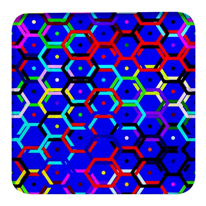 Blue Bee Hive Pattern Square Glass Fridge Magnet (4 pack)