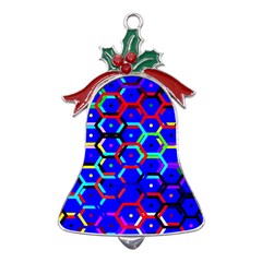 Blue Bee Hive Pattern Metal Holly Leaf Bell Ornament by Hannah976