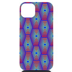 Red Blue Bee Hive Pattern Iphone 14 Plus Black Uv Print Case by Hannah976