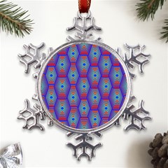 Red Blue Bee Hive Pattern Metal Large Snowflake Ornament by Hannah976