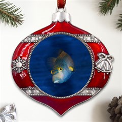 Fish Blue Animal Water Nature Metal Snowflake And Bell Red Ornament by Hannah976